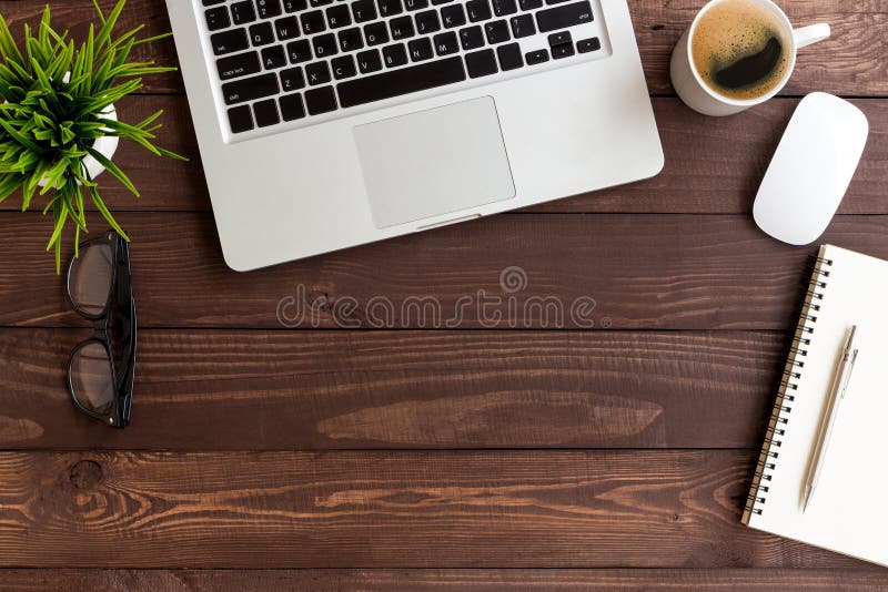Workspace Wood Table On Top View Stock Image - Image of 