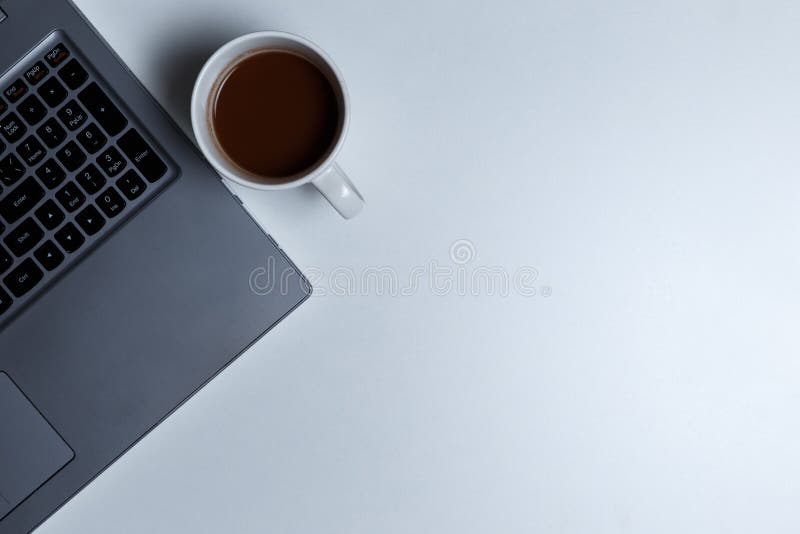 Workstation with Laptop Top View on White Background Stock Photo