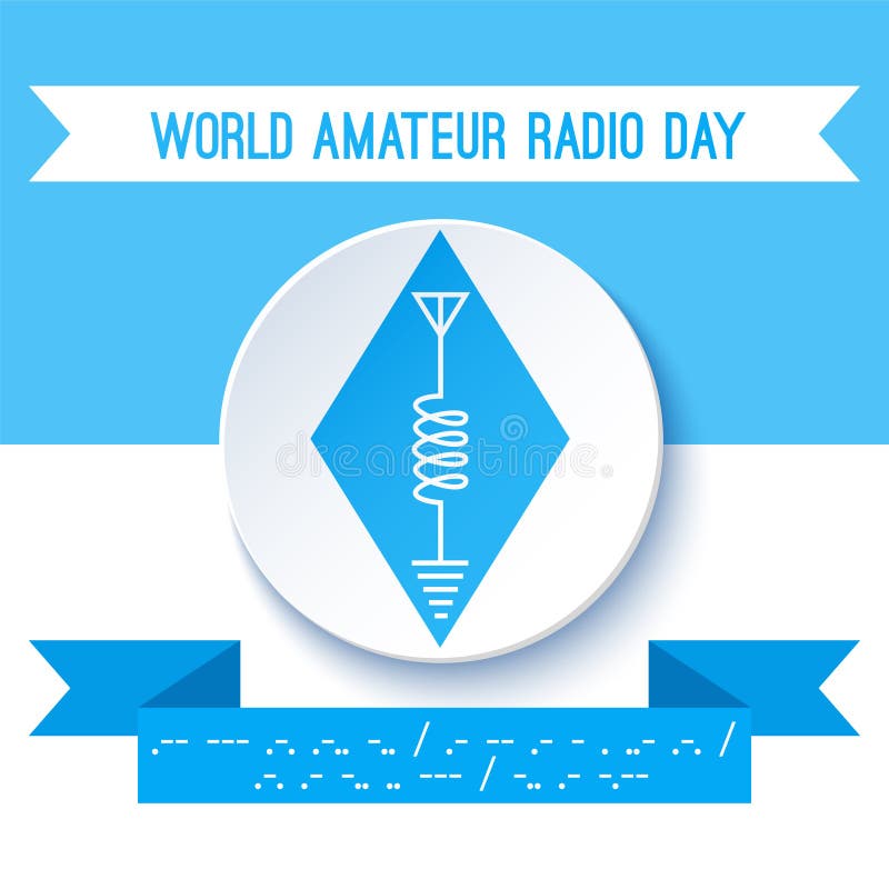 World Amateur Radio Day. Ham radio symbol, circuit diagram with antenna, inductor and ground. Morse code.