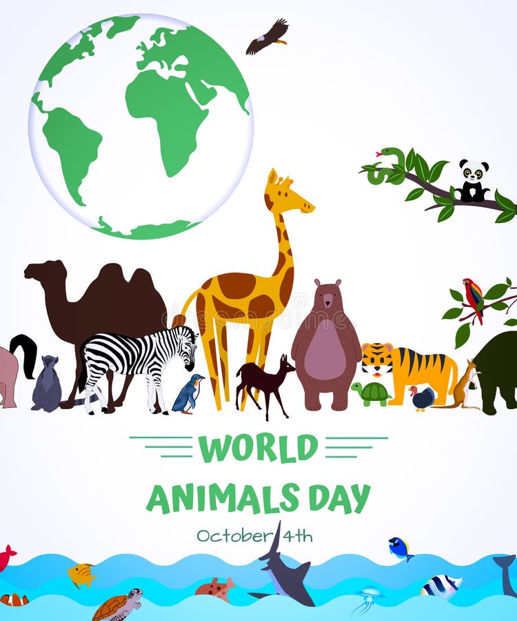 World Animal Day October 4th Illustration . Concept Awareness for Save  Animals. Stock Illustration - Illustration of fresh, animal: 171057252