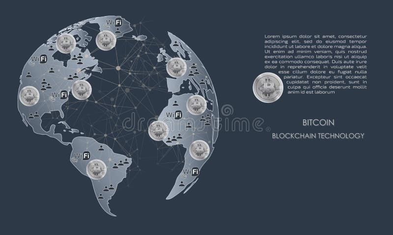 Blockchain technology. Bitcoin is a world currency. stock illustration