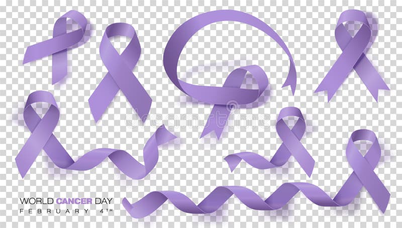 Awareness ribbon collection. Set of purple or lilac cancer ribbons