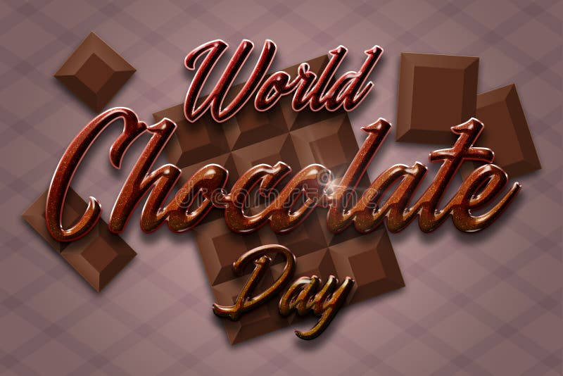 WORLD CHOCOLATE DAY TYPOGRAPHY with CHOCOLATE BARS in BACKGROUND Stock
