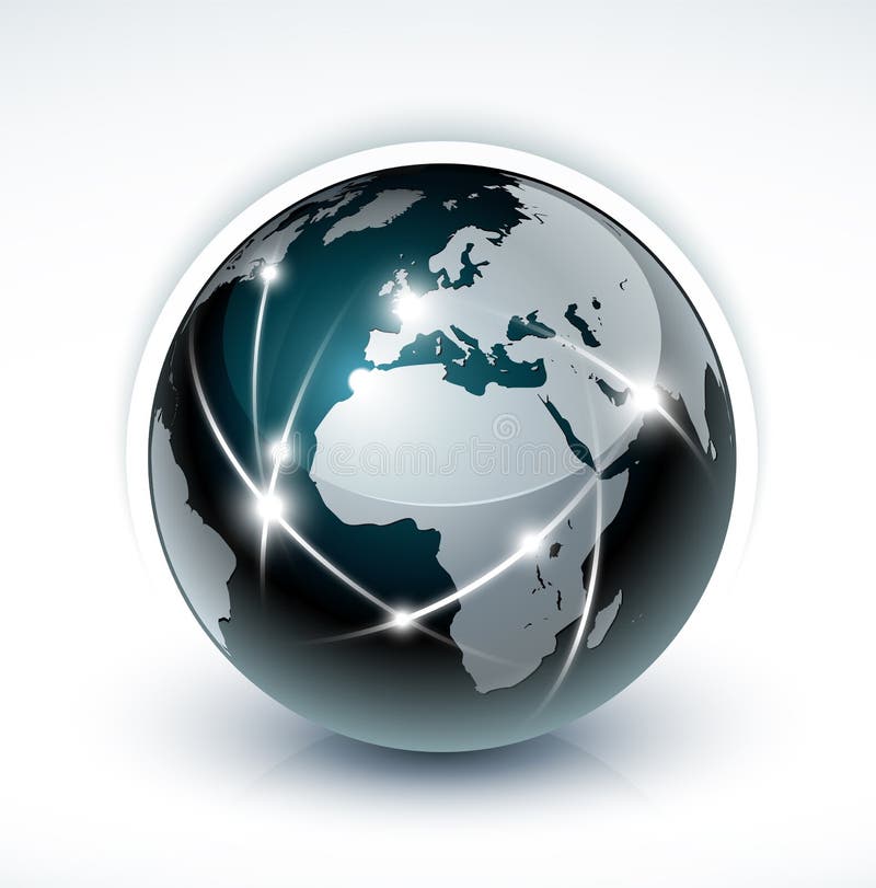 A world globe with lines indicating worldwide communications. A world globe with lines indicating worldwide communications.