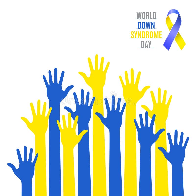 World Down Syndrome Day. Blue - Yellow Ribbon Sign Isolated in White Background