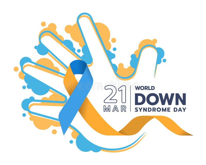 World Down Syndrome Day - Yellow Blue Ribbon Sign on Abstract Bubble ...