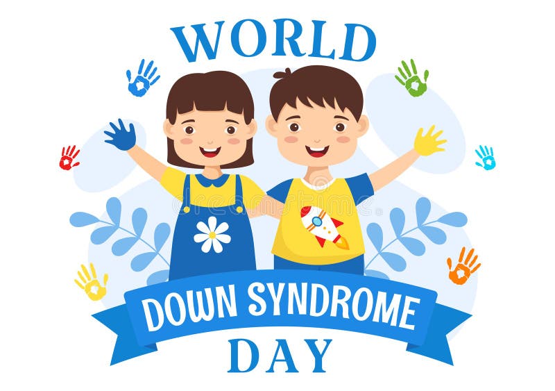 World down zespół day vector ilustracja 21 marca niebieską i żółtą wstążką mapę ziemi niesparowane skarpety i dzieci royalty ilustracja