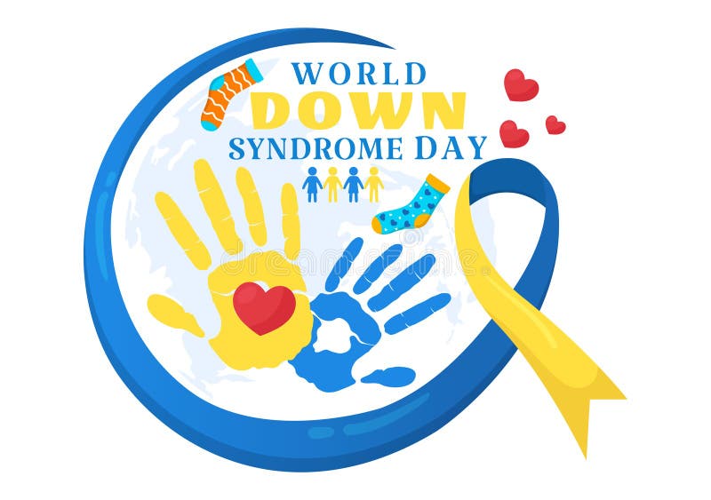 World down zespół day vector ilustracja 21 marca niebieską i żółtą wstążką mapę ziemi niesparowane skarpety i dzieci ilustracja wektor