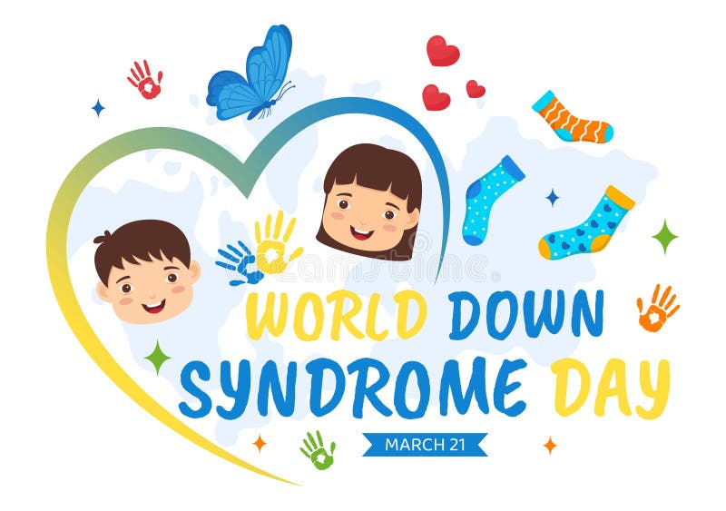 World down zespół day vector ilustracja 21 marca niebieską i żółtą wstążką mapę ziemi niesparowane skarpety i dzieci royalty ilustracja