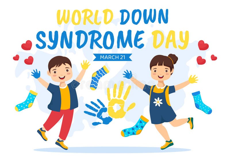 World down zespół day vector ilustracja 21 marca niebieską i żółtą wstążką mapę ziemi niesparowane skarpety i dzieci ilustracji
