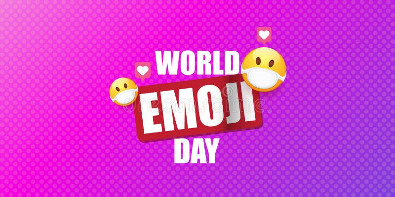 World Emoji Day Greeting Horizontal Banner with Smile Face Emoji
