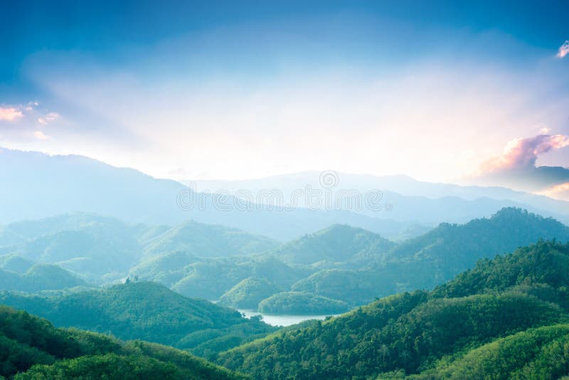World Environment Day concept: Green mountains and beautiful sky clouds under the blue sky stock photography World Environment Day concept: Green mountains and beautiful sky clouds under the blue sky stock photography
