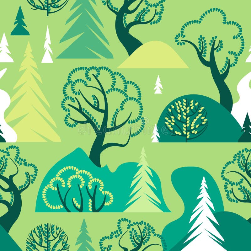 World Environment Day. Earth Day. Day of the forest. Ecological background. A seamless pattern with deciduous and coniferous trees vector illustration World Environment Day. Earth Day. Day of the forest. Ecological background. A seamless pattern with deciduous and coniferous trees vector illustration