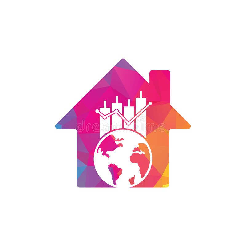 World Finance and Home Shape Concept Logo Design Stock Vector