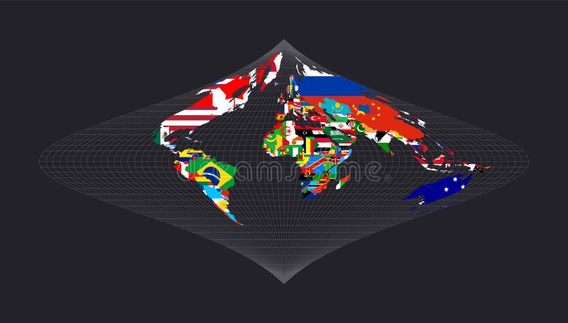 Vector Map Of The World. Jacques Bertin's 1953 Projection Of The World. Red  Yellow Blue Colored Polygons. Contemporary Vector Illustration. Royalty  Free SVG, Cliparts, Vectors, and Stock Illustration. Image 148797353.