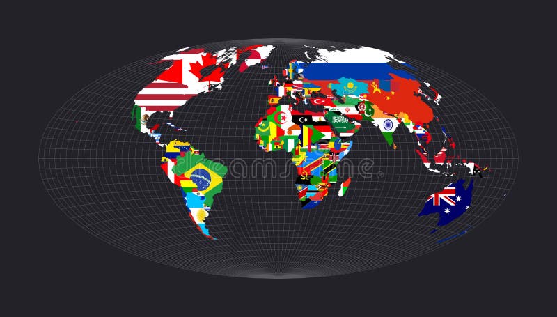 Vector Map Of The World. Jacques Bertin's 1953 Projection Of The World. Red  Yellow Blue Colored Polygons. Contemporary Vector Illustration. Royalty  Free SVG, Cliparts, Vectors, and Stock Illustration. Image 148797353.