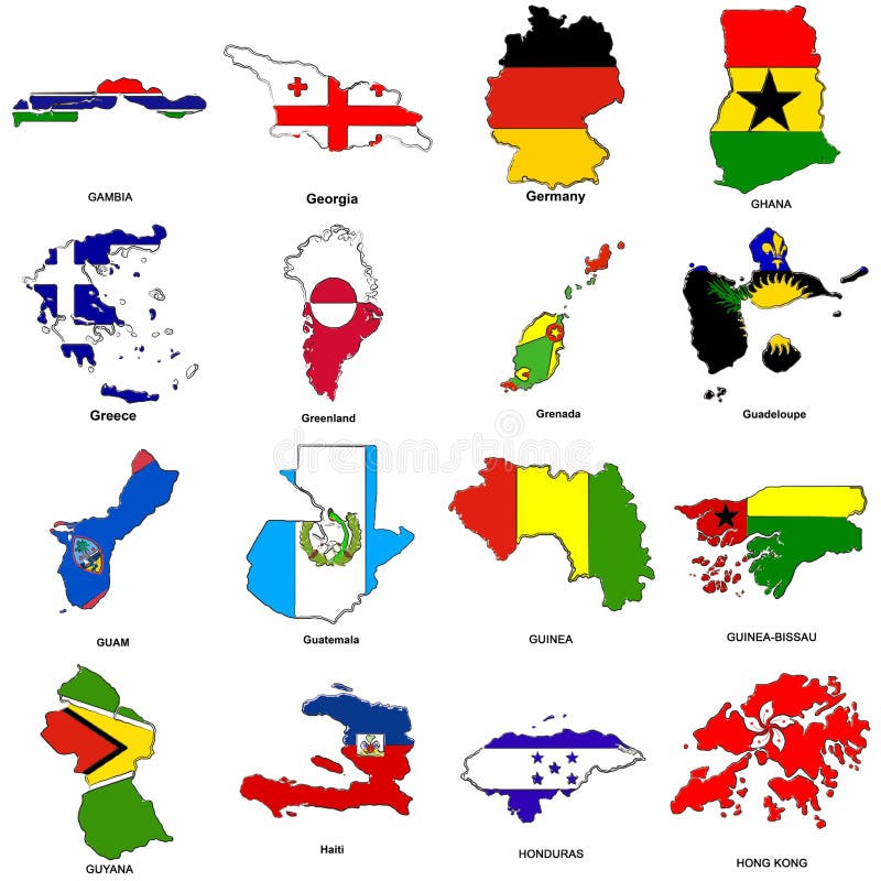 Una raccolta di mappa a forma di bandiere di tutto il mondo in stile doodle-come schizzi.