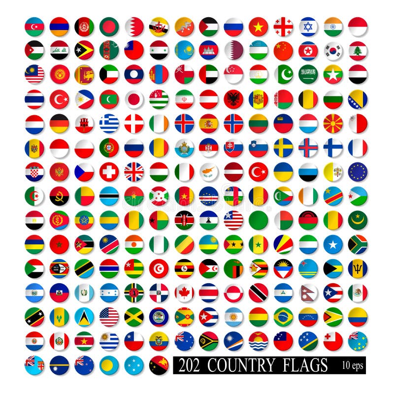 World flags set, round icons with shadow isolated vector illustration vector illustration