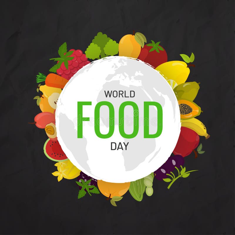 World Food Day poster or template design decorated with fruits and vegetable.