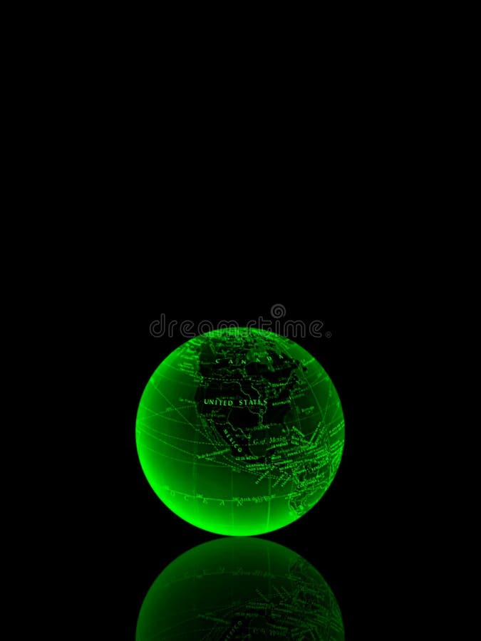 Image of abstract glowing green world on glass