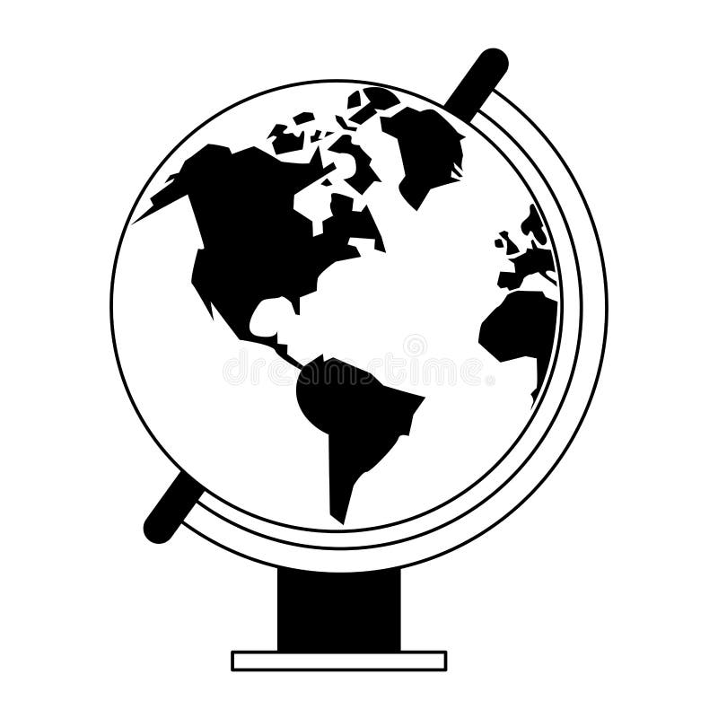 World Globe Cartoon Isolated in Black and White Stock Vector - Illustration  of emblem, connection: 149083618