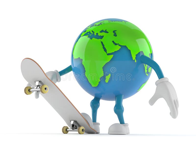 World globe character with skateboard