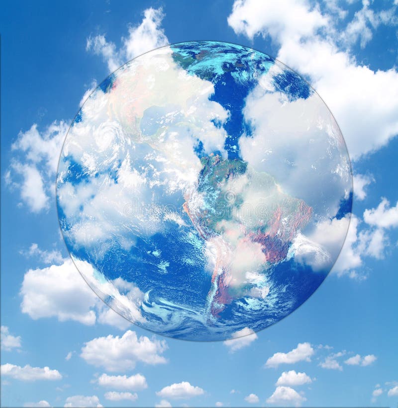 World globe with clouds