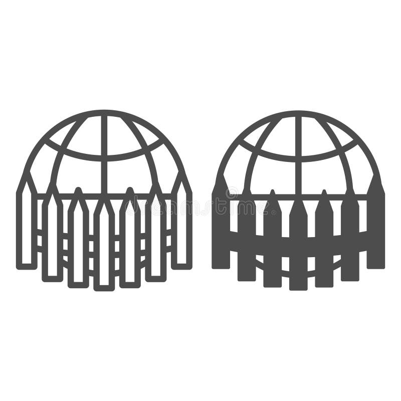 World globe and fence line and solid icon, global sanctions concept. Vector graphics. Planet with barrier sign on white vector illustration