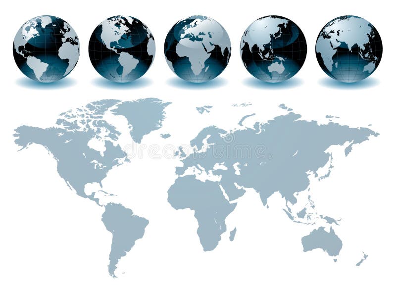 Svět zeměkoule mapy editovatelné ilustrace.