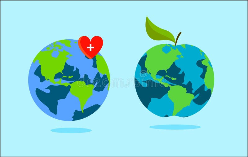 World health day concept . Apple earth . Vector stock illustration World health day concept . Apple earth . Vector stock illustration