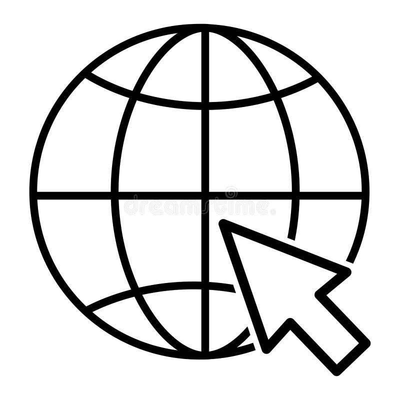 World icon with mouse cursor outline icon. Go to web line symbol. Vector illustration isolated on white royalty free illustration