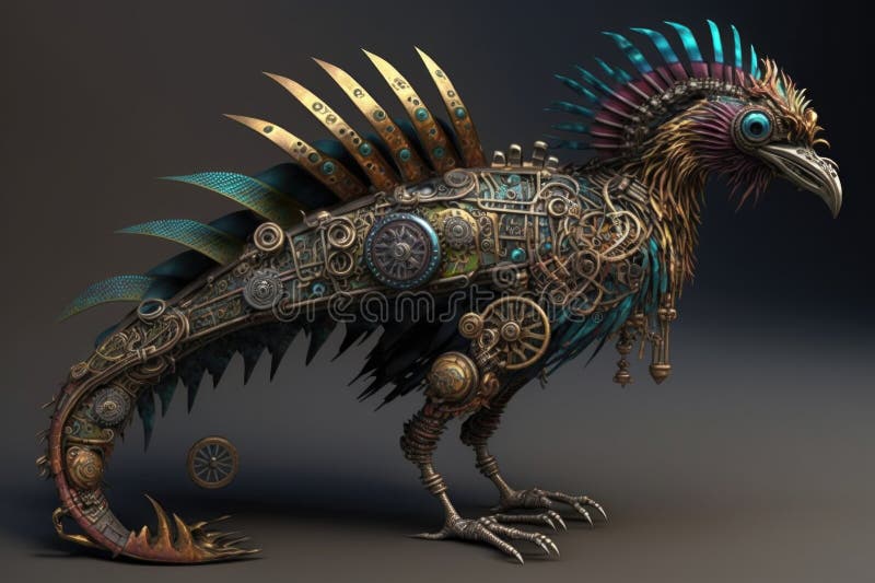 Fantasy rooster isolated on black background vector illustration