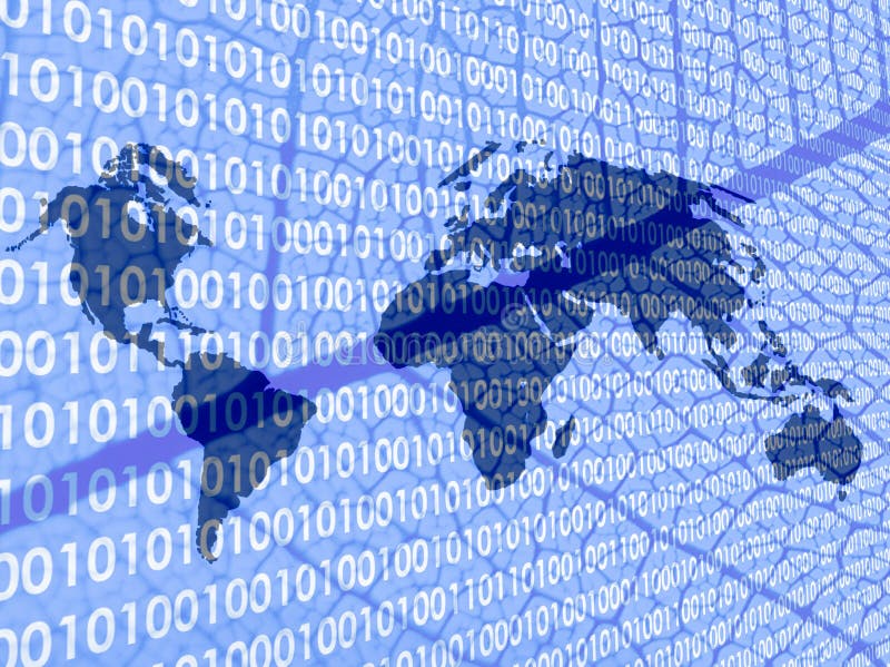 World map with binary code and leaf details