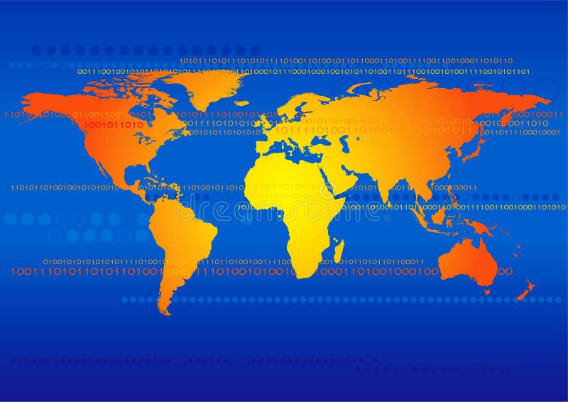 World Map with Binary Technology stock image