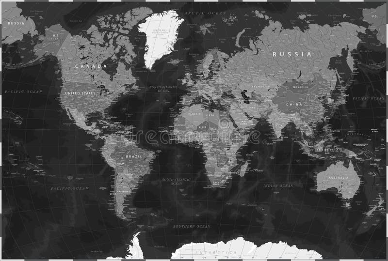 World Map - Black Dark Political - Vector Detailed Illustration Stock ...