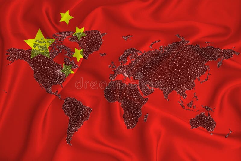 World map from blockchain network on the background of the flag of China. China blockchain concept royalty free stock photo World map from blockchain network on the background of the flag of China. China blockchain concept royalty free stock photo