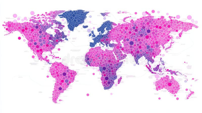 World Map Data Points, Global Network Connections, Abstract Technology Visualization. stock illustration