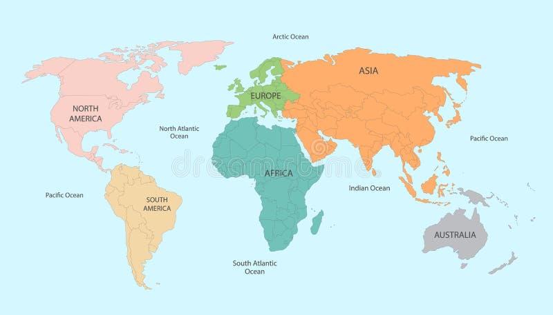 Detailed World Map Divided Into Six Continents Accurate Correct