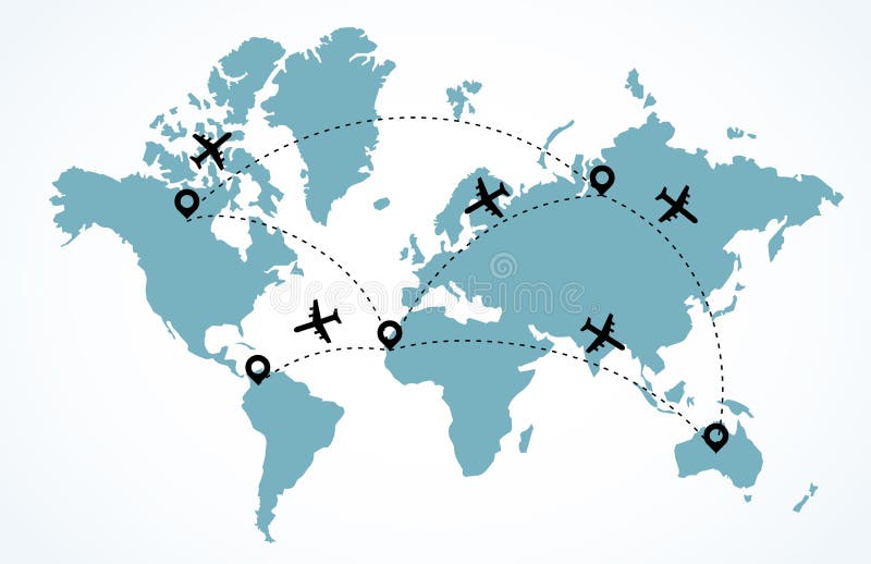 Premium Vector  Travel map with point markers airplane and dashed trace  line in world map background