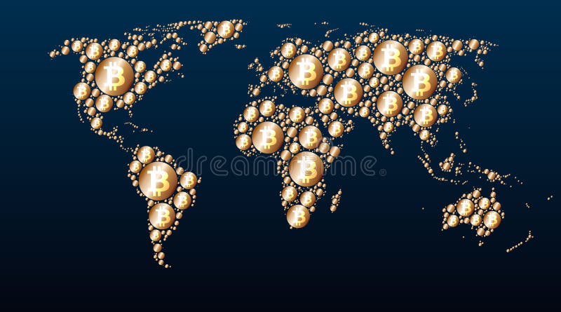World Map Of Golden Bitcoins Mining Growth Rate Distribution - 