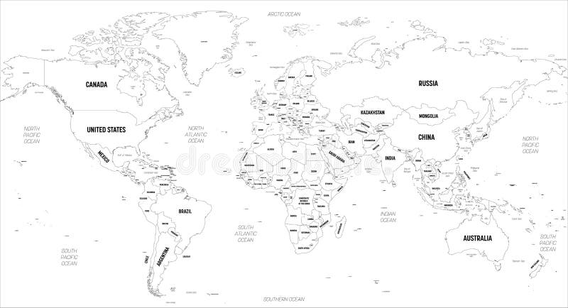 black political world map with country borders and white state name labels hand drawn simplified vector illustration stock vector illustration of land information 85777976