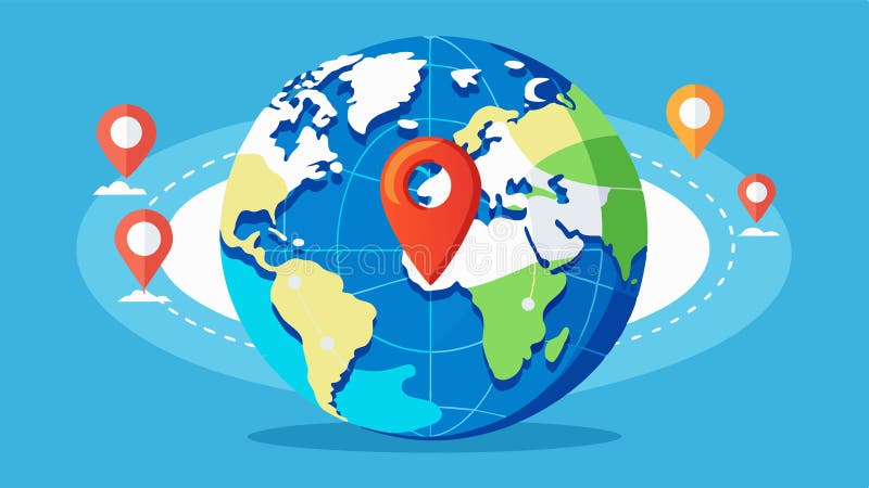 World map with Location marking pin. Navigation, logistics, transport. Vector illustration royalty free illustration