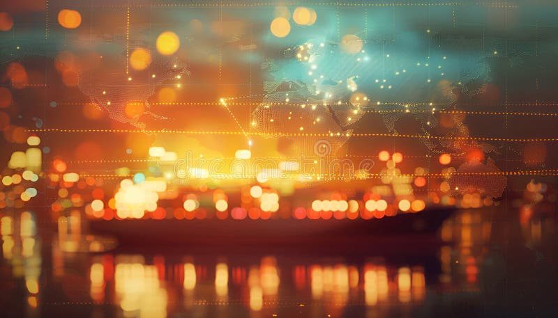 World map with logistic network distribution on background. Logistic and transport concept in front Industrial Container royalty free stock images