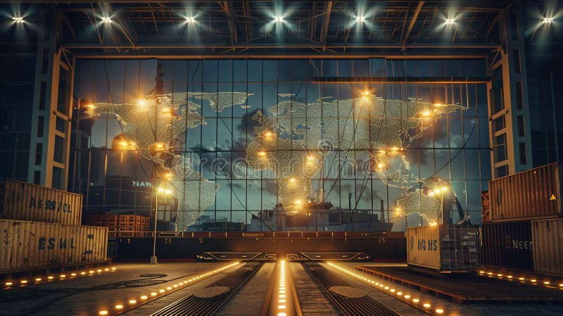 World map with logistic network distribution on background. Logistic and transport concept in front Logistics Industrial stock image