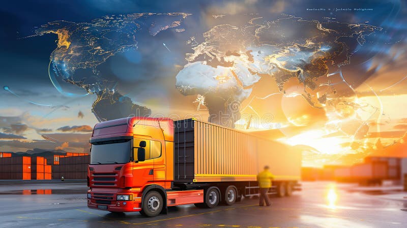 World map with logistic network distribution on background. Logistic and transport concept in front Logistics Industrial royalty free stock photos