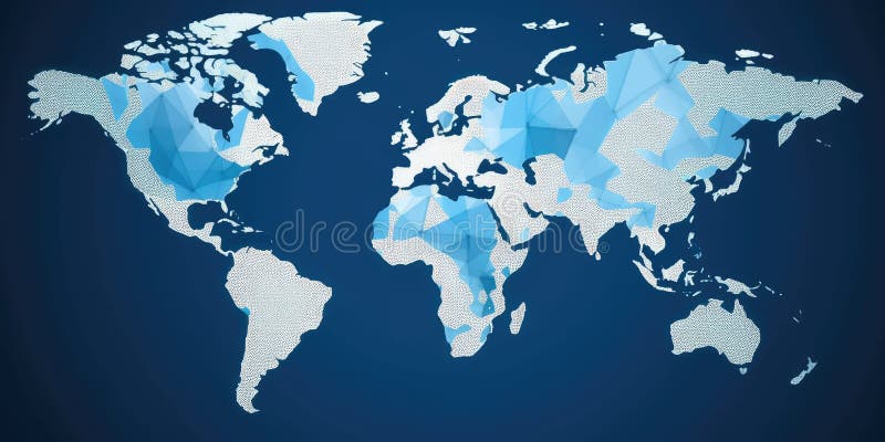 World map in low poly design with network lines on a dark background. AIG35. stock photos
