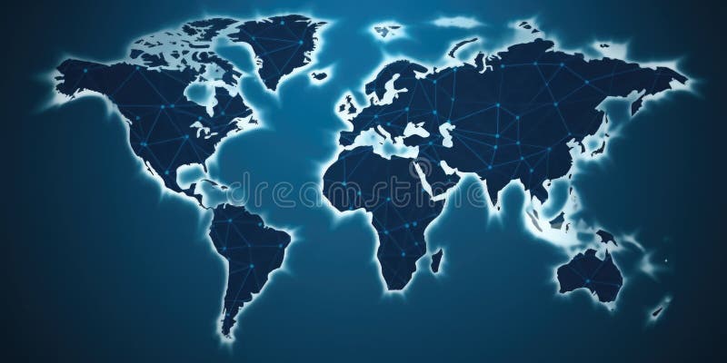 World map in low poly design with network lines on a dark background. AIG35. stock images