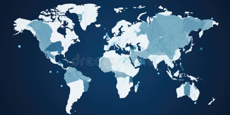 World map in low poly design with network lines on a dark background. AIG35. stock image