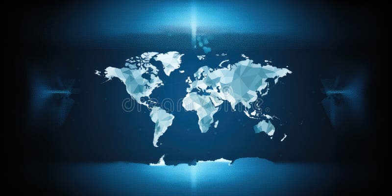 World map in low poly design with network lines on a dark background. AIG35. Global network and connectivity concept. Design for technology presentations, digital internet communication AI generated.
