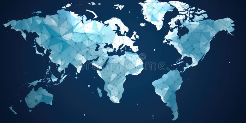 World map in low poly design with network lines on a dark background. AIG35. royalty free stock photo